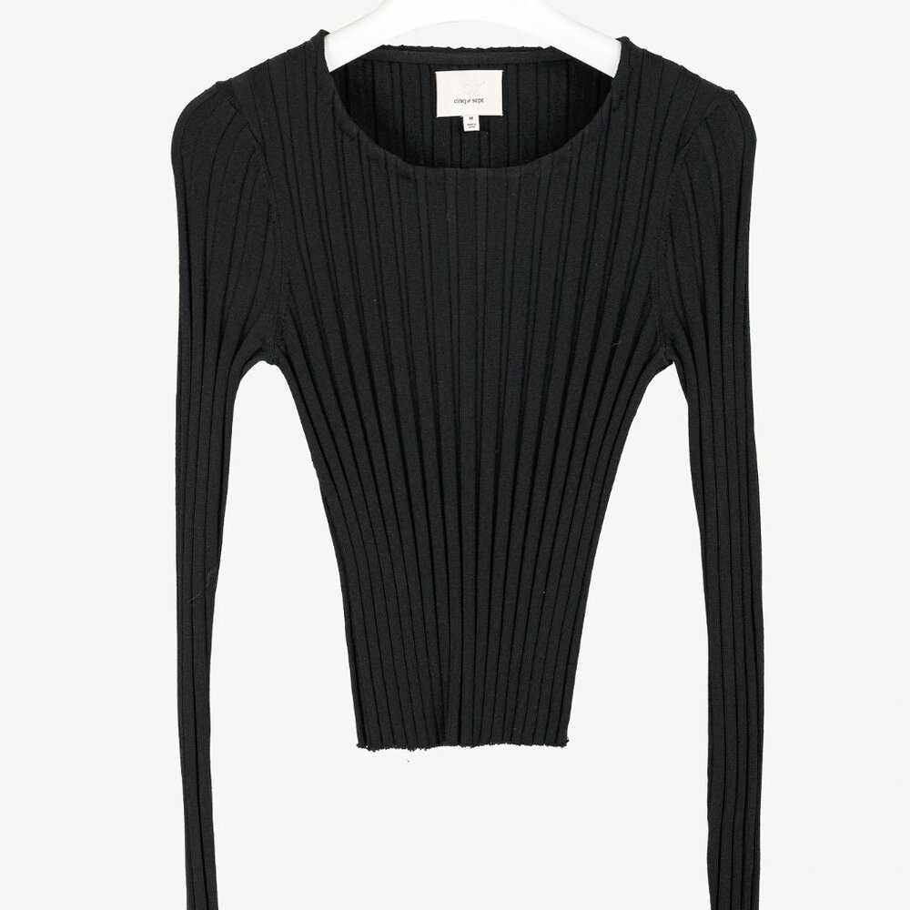 Cinq a Sept Pices Black Wide-Ribbed Knit Long Sleeve Pullover